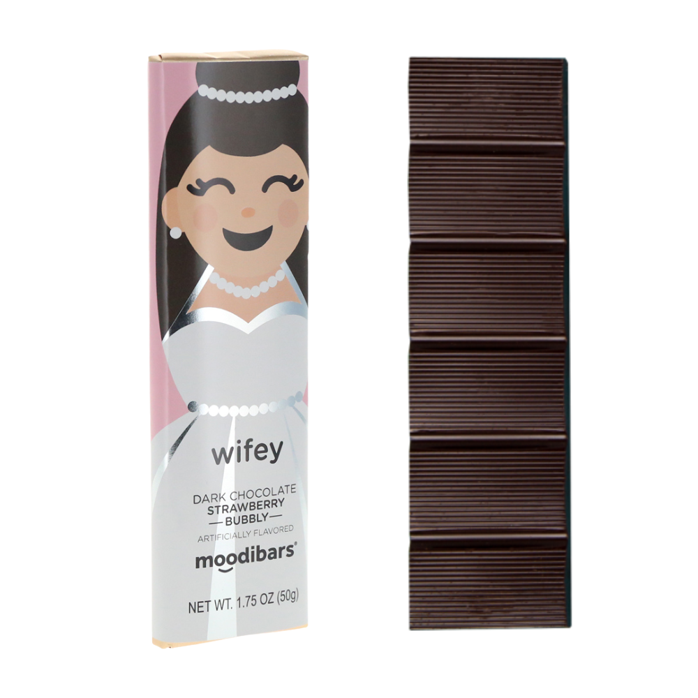 Astor Chocolate Corp. - Moodibar™ Matrimony Wifey - Dark Chocolate Strawberry Bubbly 1.75 oz Bar: 1 Bar