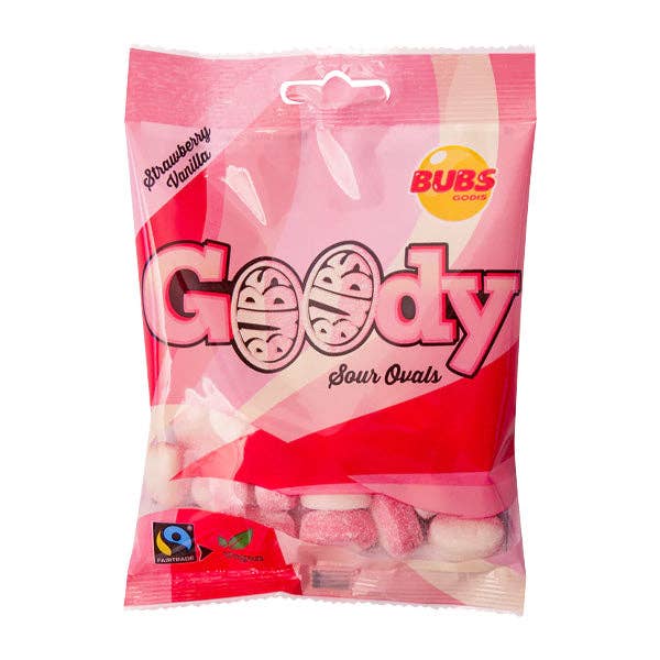 Showcase - BUBS Godis: Sour Strawberry Vanilla Goody Ovals (90g)