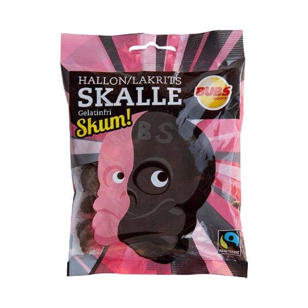 Showcase - BUBS Godis: Raspberry Foam Liquorice Skull Candy (90g)