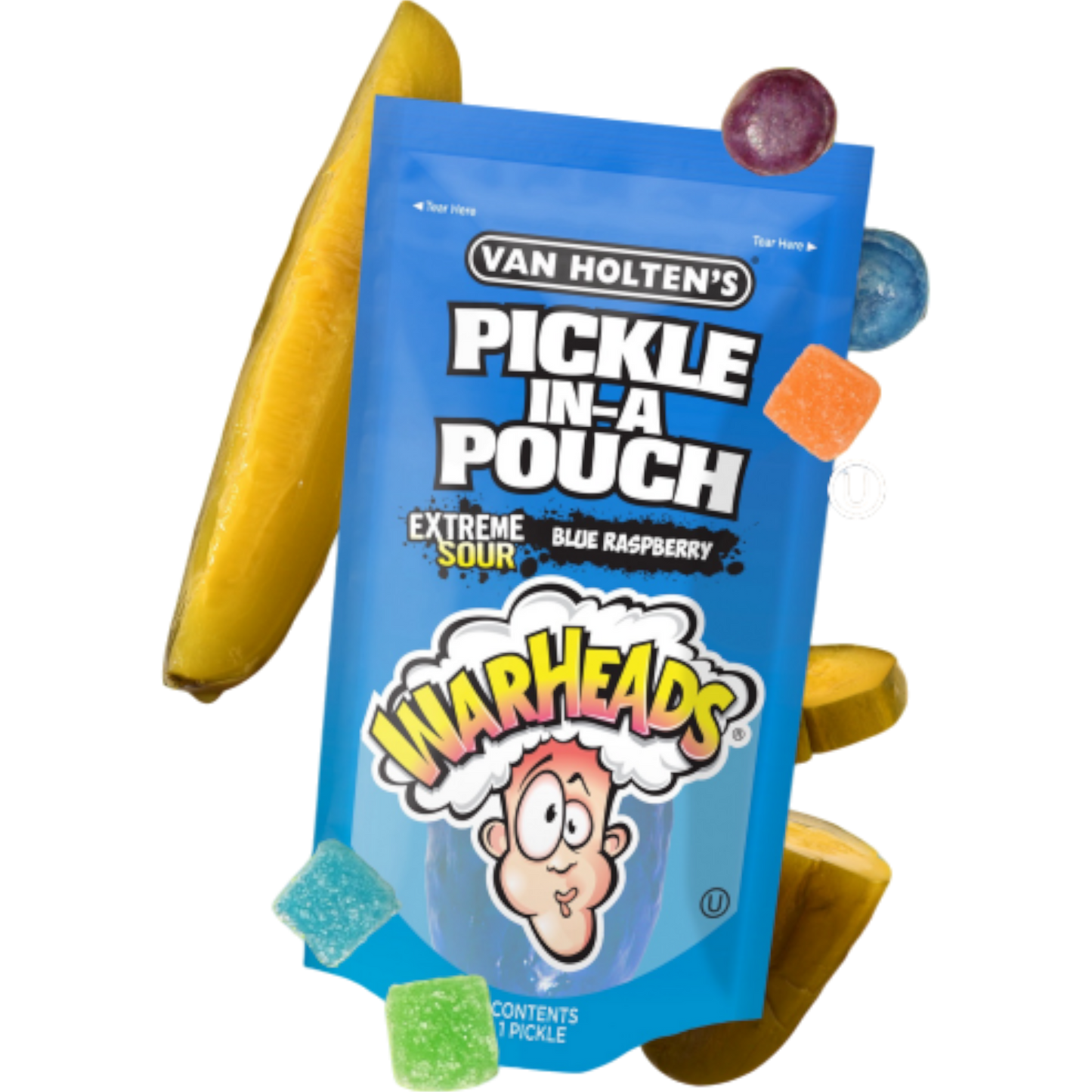 Cow Crack Wholesale - Van Holten's Warheads Extreme Sour Blue Raspberry Dill Pickle in a Pouch