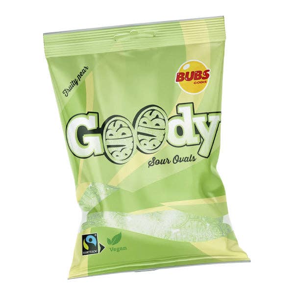 Showcase - BUBS Godis: Sour Fruity Pear Goody Ovals (90g) Swedish Candy