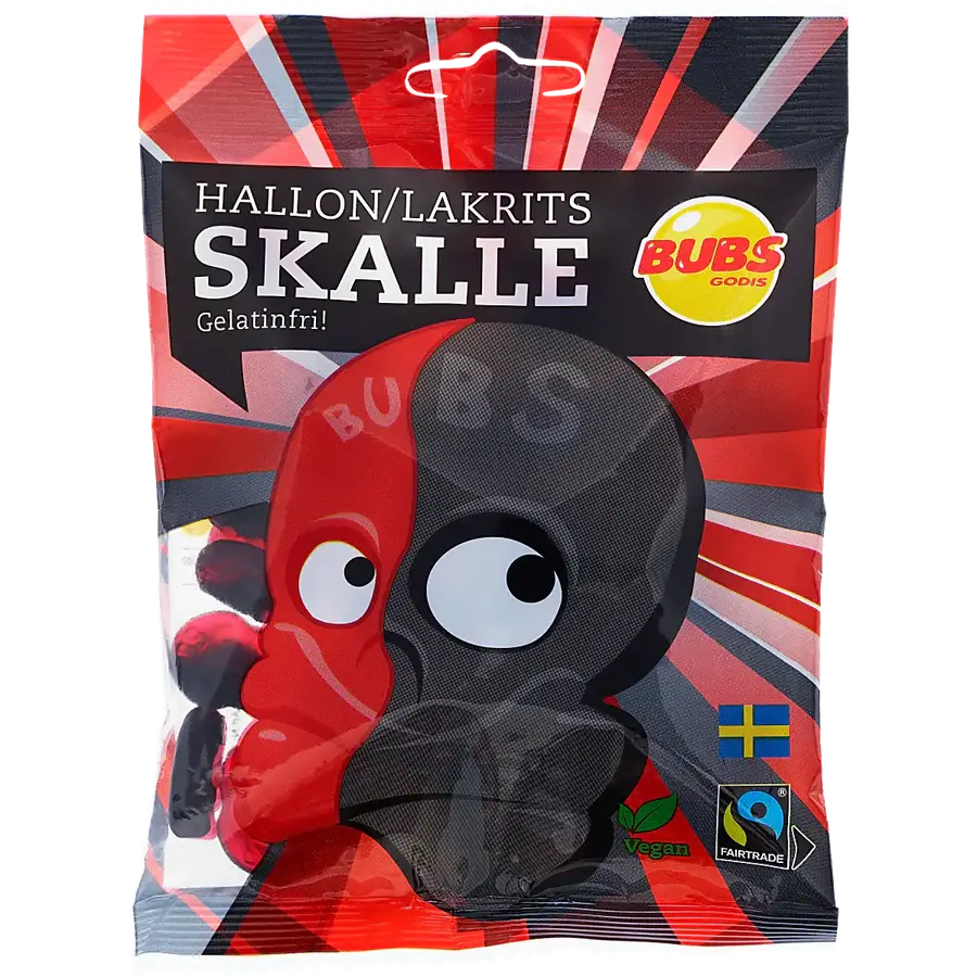 Sweetish- Swedish Candy Wholesale - Bubs Raspberry & Licorice Swedish Gummy Skulls 90g