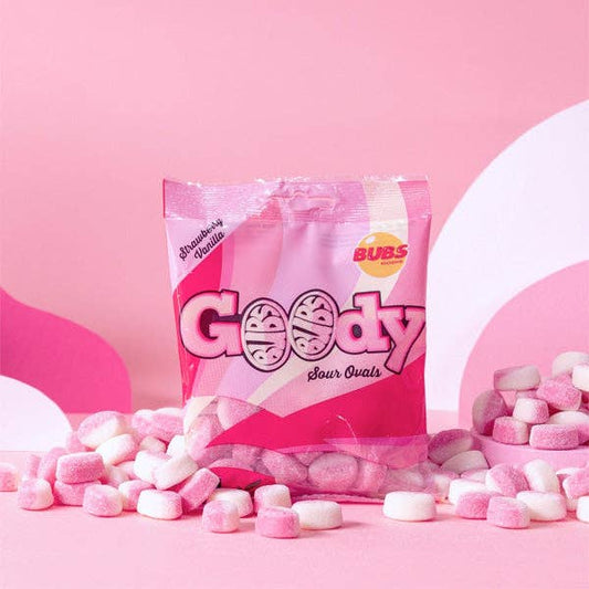 Showcase - BUBS Godis: Sour Strawberry Vanilla Goody Ovals (90g)