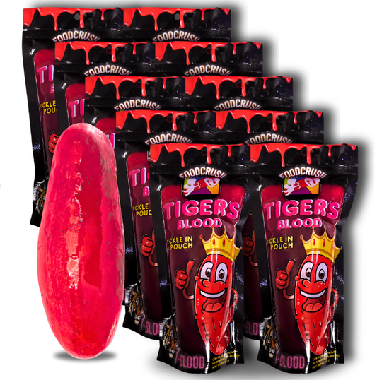 Food Crush Corp - 12 Pack Tiger's Blood Pickles in a Pouch Case- Food Crush