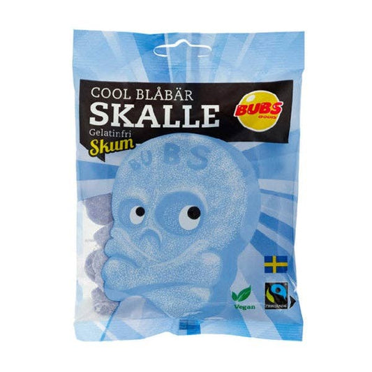 Showcase - BUBS Godis: Cool Blueberry Sour Skulls Foam Candy (90g)