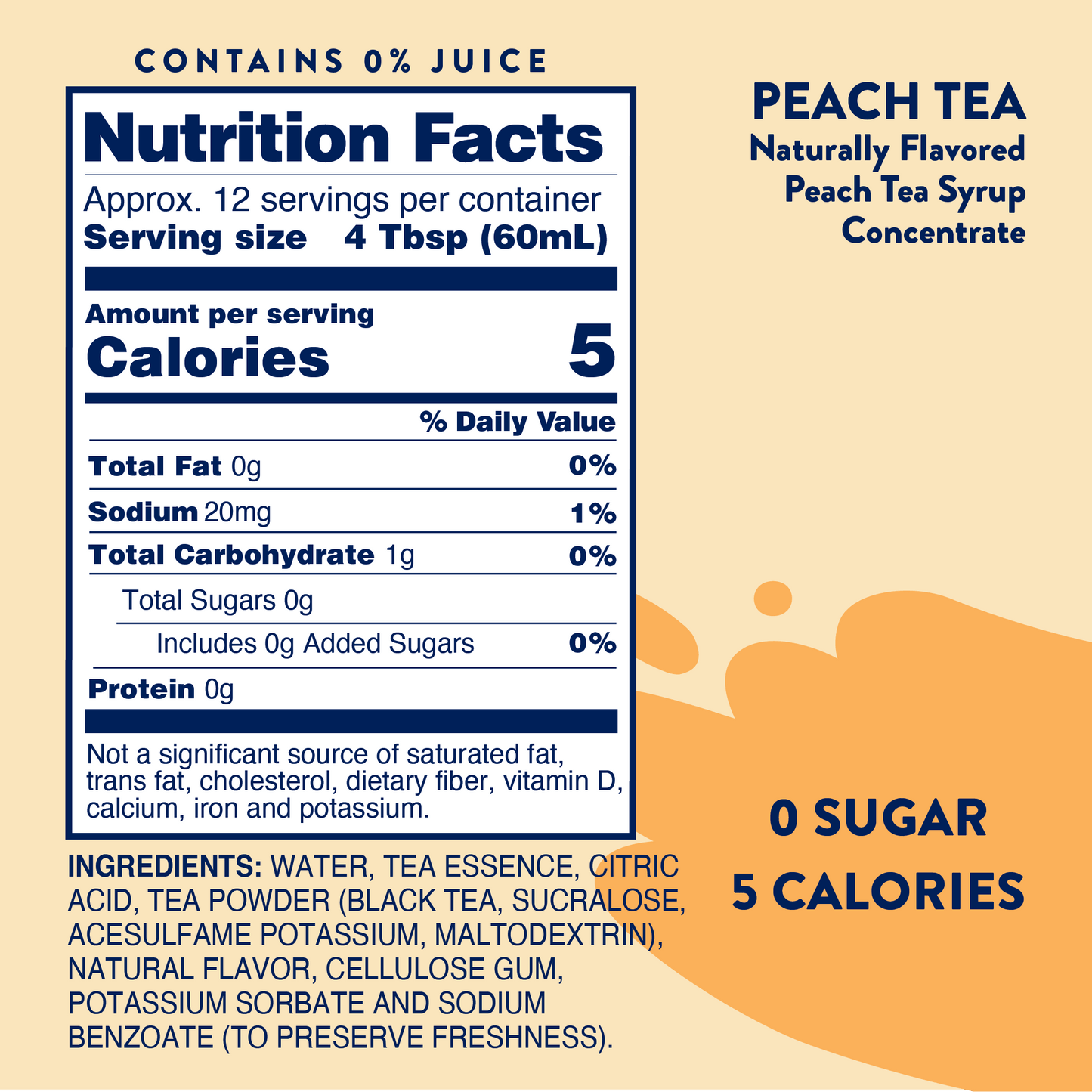 Jordan's Skinny Mixes - Sugar Free Peach Tea Syrup Concentrate