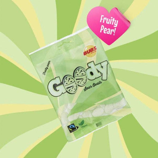 Showcase - BUBS Godis: Sour Fruity Pear Goody Ovals (90g) Swedish Candy