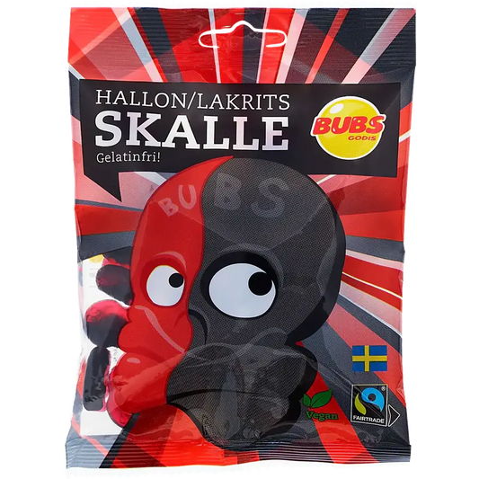 Sweetish- Swedish Candy Wholesale - Bubs Raspberry & Licorice Swedish Gummy Skulls 90g
